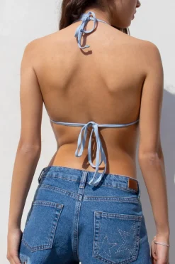Contrasting edge triangle bikini top